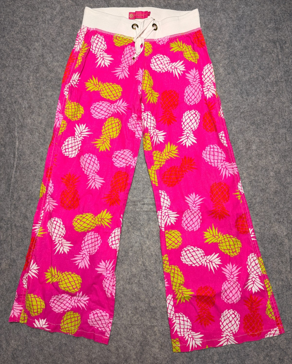 Macbeth Collection Wide Leg Pants Women's Medium Pink Pineapple Print